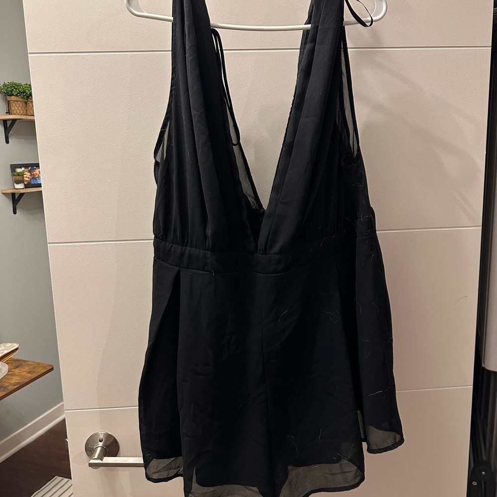 Black Sleeveless Deep V-Neck Romper